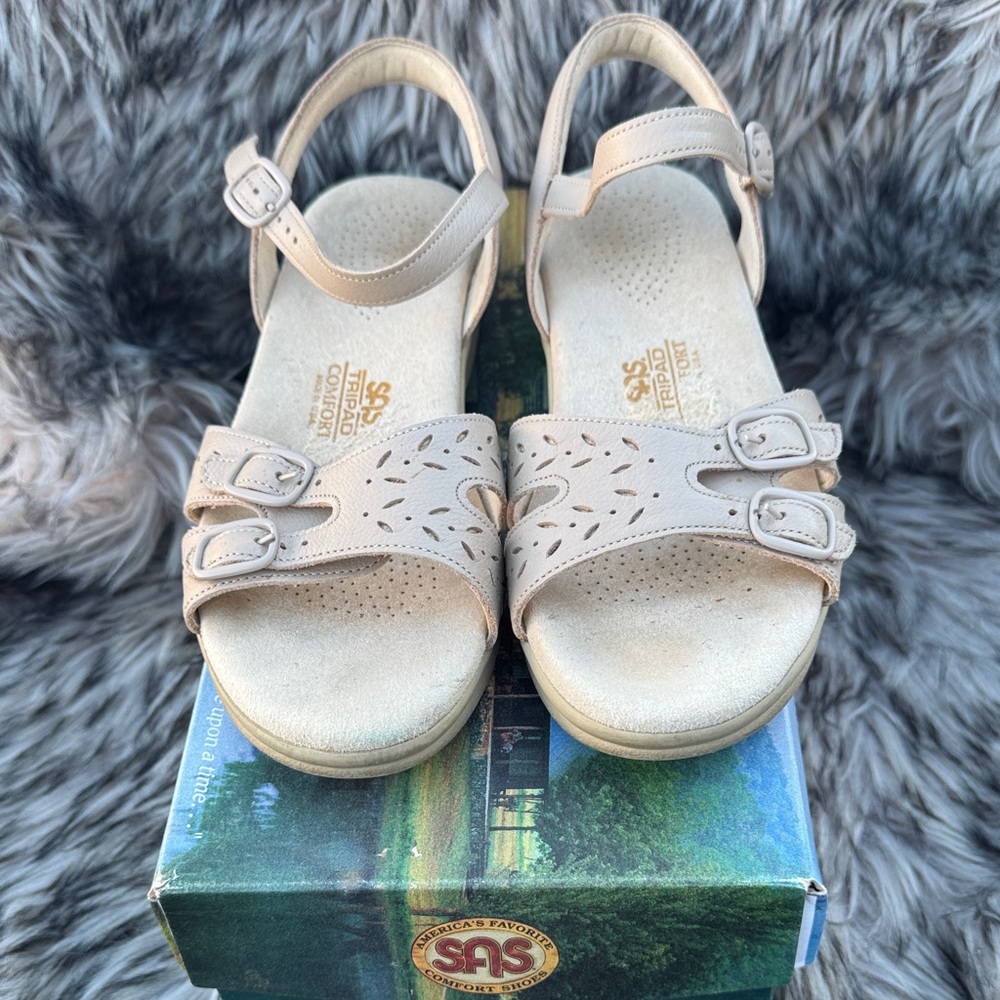 SAS Taupe Sandals with Cutout Design